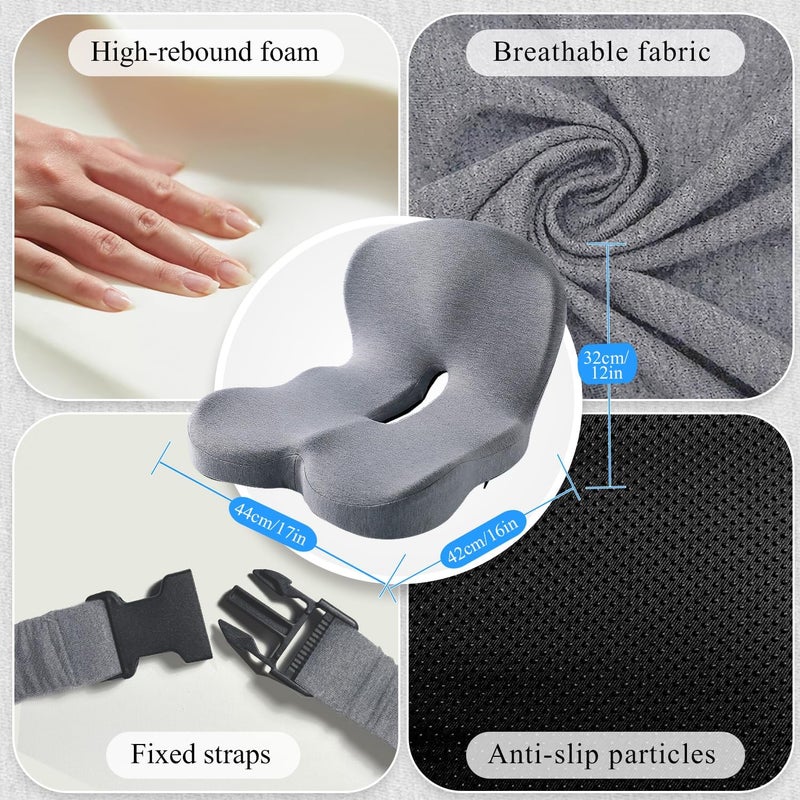Mosxoed Ergonomic Seat Cushion with Adjustable Strap, Memory Foam Office Chair Seat Cushion with L-Shaped Design, Car Seat Cushion Fits for Truck Driver Semi Truck, Gaming Chair, Desk, Light Gray - Image 2